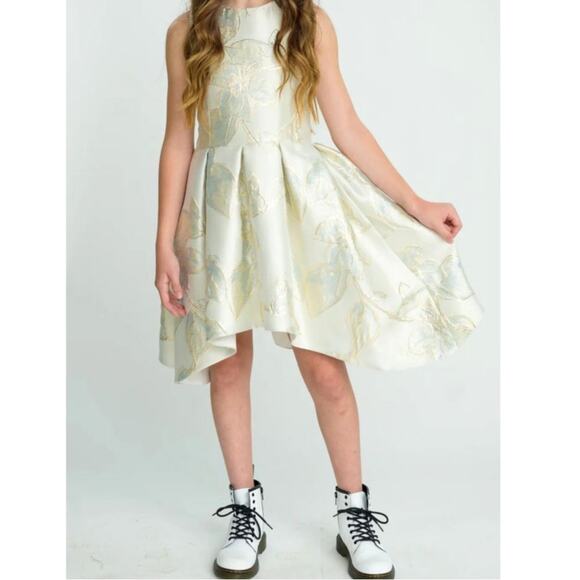 Zoe Ltd Other - Zoe Ltd Girls Dress Chrissy Ivory Gold Metallic Floral Jacquard High-Low Size 14